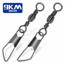 9KM 50Pcs Fishing Rolling Swivel with Safety Snap Quick Change Snaps Connector