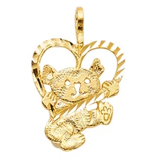 14K Yellow Gold Teddy Bear & Heart Charm Pendant For Necklace or Chain