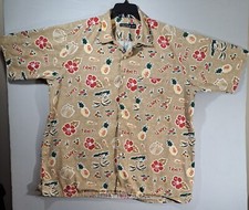 Vtg Nautica Button Up Shirt Mens Extra Large Brown Pineapple Tahiti Made In Usa