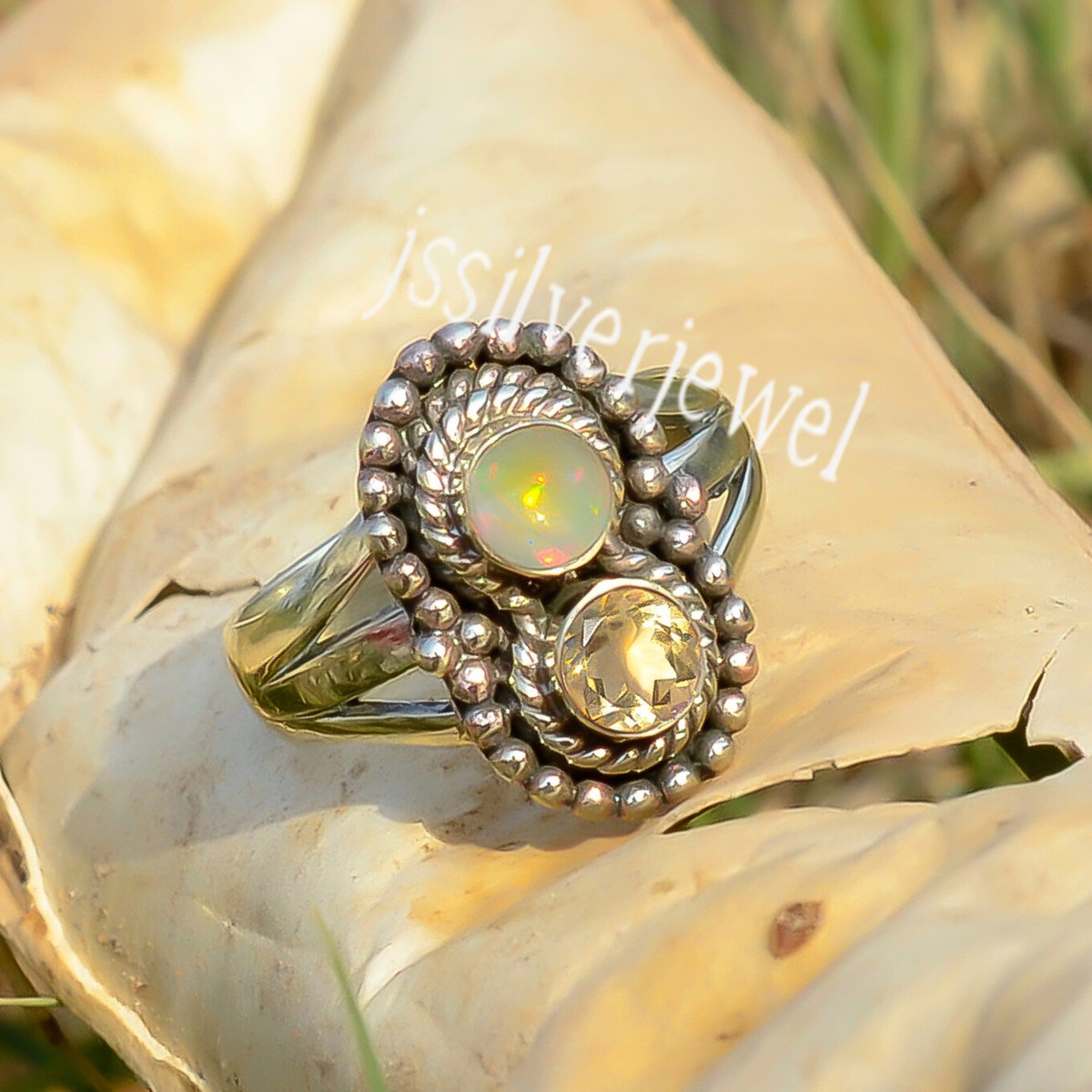 Citrine Topaz Fire Opal Gemstone 925 Sterling Silver Engagement Jewelry  Ring