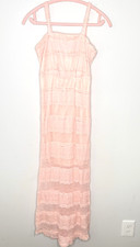 Jessica Taylor Eyelet Lace Spaghetti Strap Maxi Dress Boho Cottage Pink Womens L