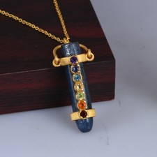 Kyanite With Seven Chaker Healing Gemstone Pendant Sterling Silver Necklace