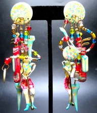 LUNCH AT THE RITZ 1989 Tee Off Enamel Crystal Golf Pierced Earrings