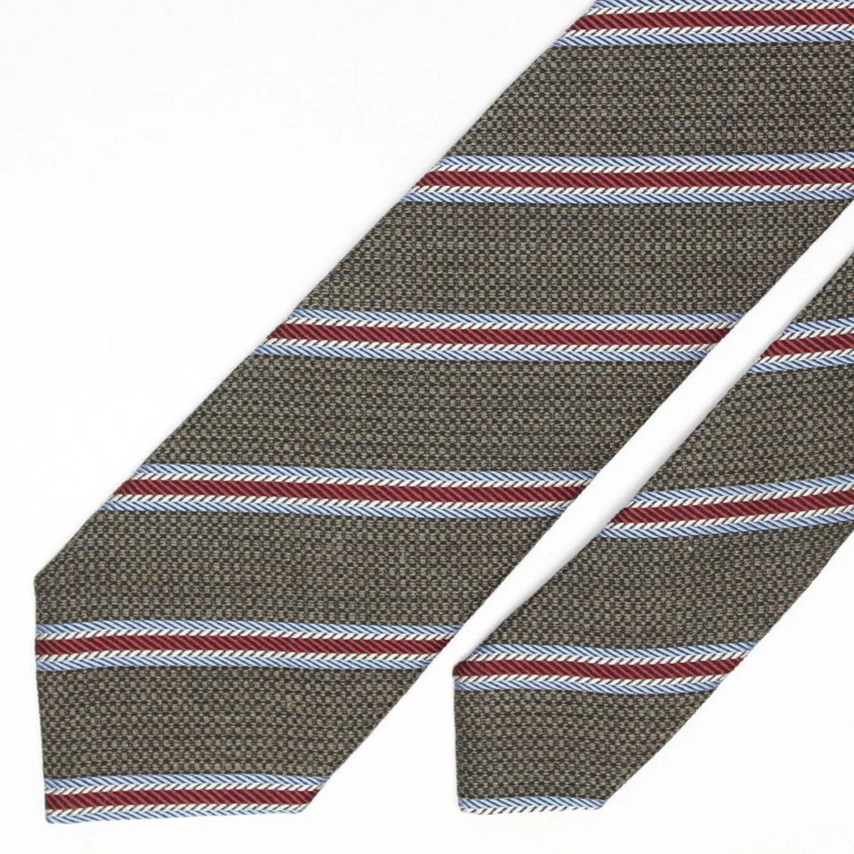 Josiah France Mens Wool Silk Necktie Brown Blue Red Rope Stripe Weave Woven Tie - Image 2 of 4