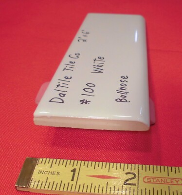 1 pc. Glossy White #100: 2'' X 6'' Bullnose Ceramic Tiles by Daltile, New Stock