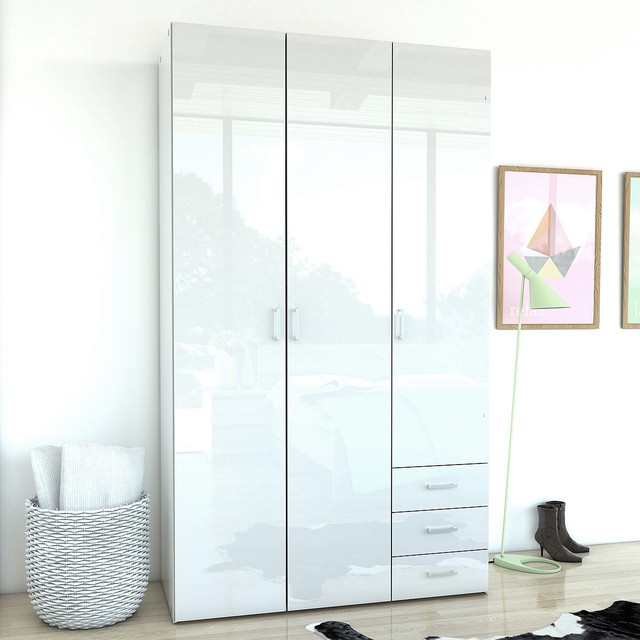 Tvilum Suros Kleiderschrank Mit 3 Drehturen Und 3 Schubkasten Hochglanz Weiss Gunstig Kaufen Ebay