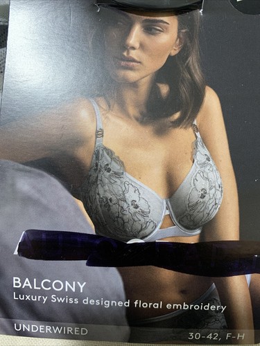 M&S AUTOGRAPH LUXURY SWISS FLORAL EMBROIDERY NON PADDED BALCONY BRA SILVER 32A - Picture 2 of 12