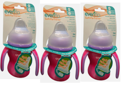 Lot of 3 Evenflo SoftFlo Trainer Cups 6M+, 5oz 150ml 3-Handle Design New