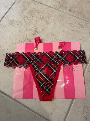 NWT  Victoria's Secret Plaid Lace All Over Lace Thong   Size Small