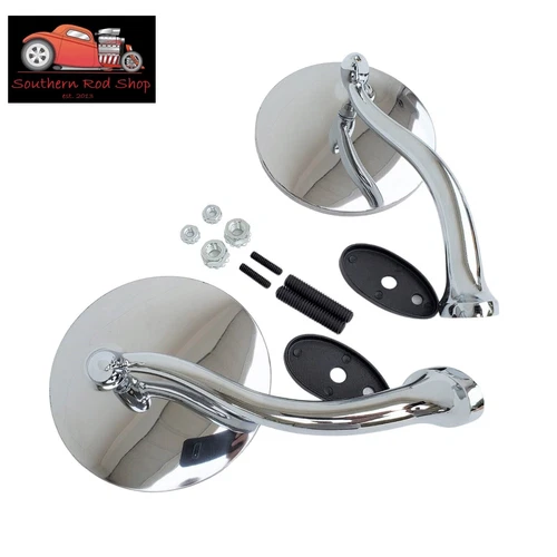 4" Swan Neck Side Round Side Mirrors Stainless Chrome Hot Street Rod Chevy Ford