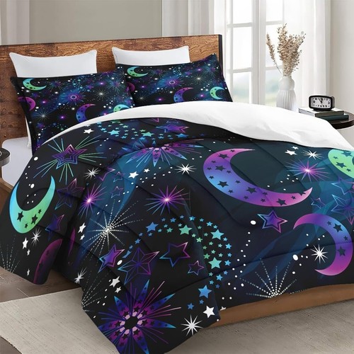 Vibrant Moon and Star Twin Bedding Set - Comforter & Pillowcase for Kids - Picture 5 of 9