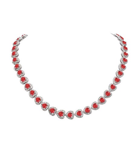 white gold finish heart cut red ruby created diamond necklace free postage - Picture 5 of 11