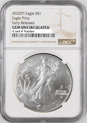 2025 p silver eagle with eagle privy ngc gem uncirculated brown