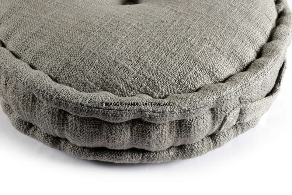 Hand Woven Fabric Seating Floor Cushion/Pouf Filled Ottoman Round Pouf Indian 20 - Image 3 of 3