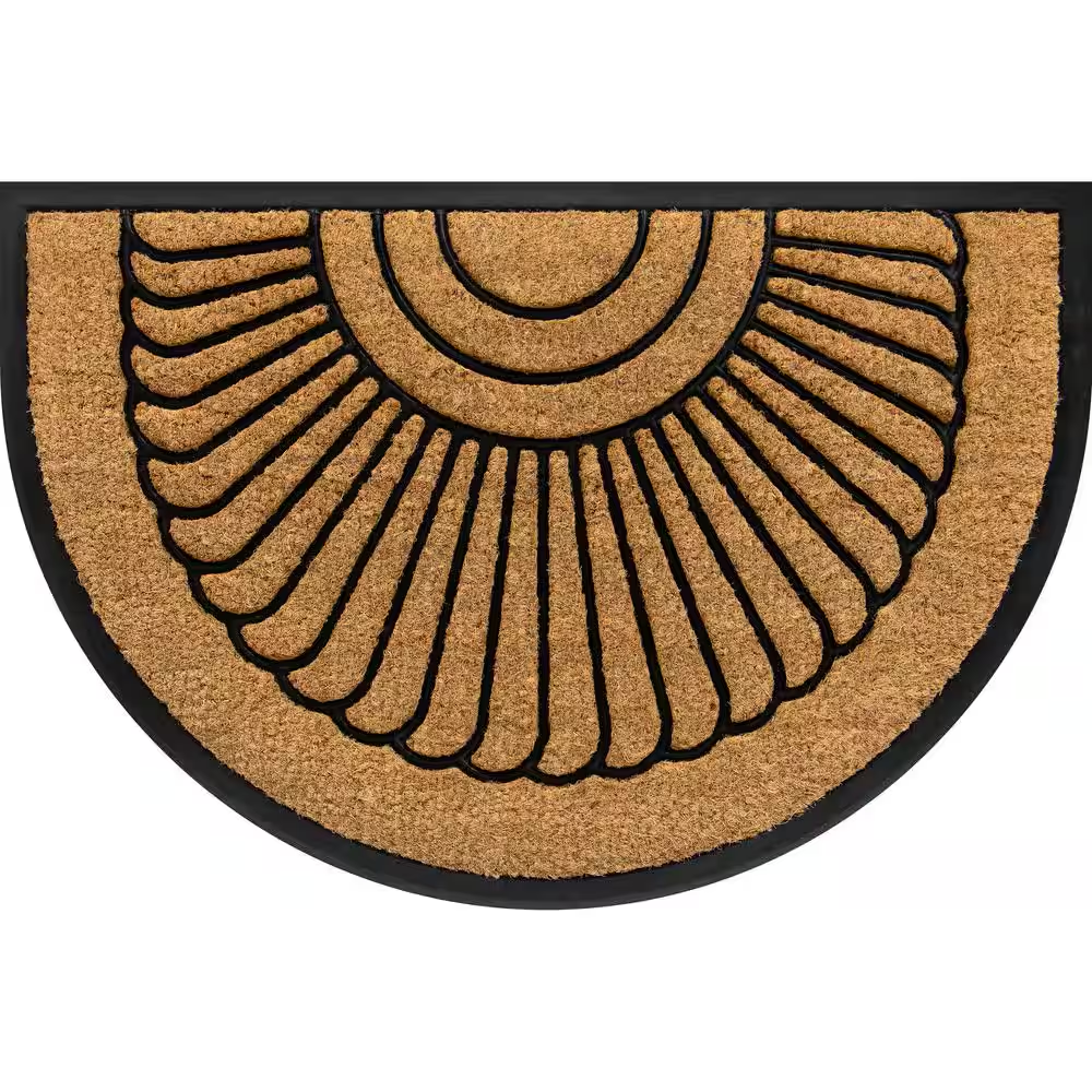 Natural Half-Round Sunburst Coir & Rubber Doormat 24x36 Inches