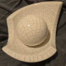 JARU 1988 modern art orb dish ball candle holder crackle finish pottery