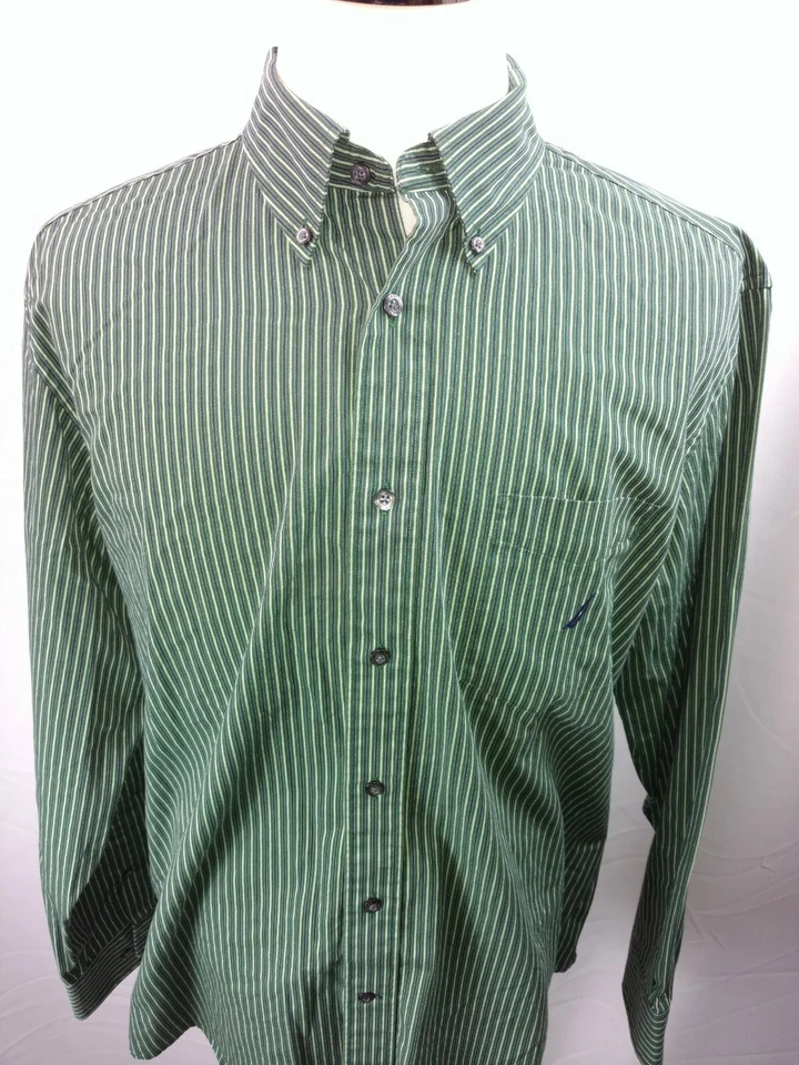 Nautica Classic Fit Men's XL Green Striped Long Sleeve Button Casual Dress Shirt - Image 2 of 4