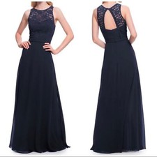 Levkoff Bridemade navy lace chiffon maxi dress  Size 4.