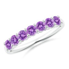 Sterling Silver 925 Amethyst Round 3.00mm Seven Stone Half Eternity Band Ring