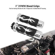 Custom Flame Chrome Hand Grip For Universal Motorcycle Harley 1" 25mm Handlebar