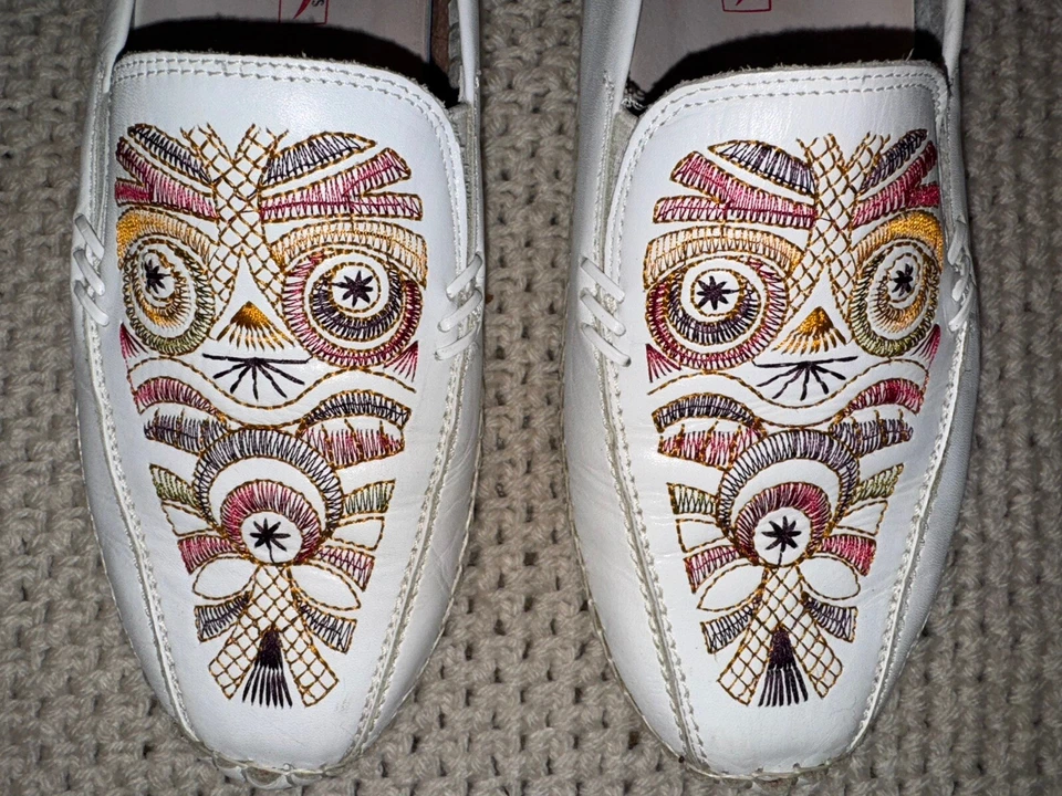Mocasín vintage boho chic pikolinos azteca bordado cuero blanco 40 9 Foto 2 de 4