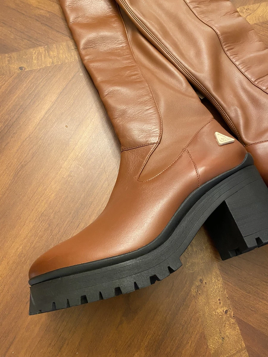 GB Re Volve Chunky Lug Block Sole Boots Over the Knee brown size