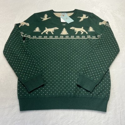 NWT Boys  XL 18/20 Mens XS Fair Isle Sweater Green Hunting Dogs Ducks Trees Snow