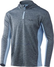 HUK 1/4 Zip Coldfront Lg Sl Lightweight Hoodie Baltic Sea  Heather Sz Large