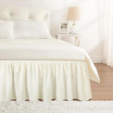 Ivory White Bed Skirt Queen Size 15 Inch Drop, Elastic Bed Skirting for Bed Base