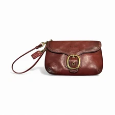 COACH Bleeker British Tan Whiskey Brown Tattersall Flap Wristlet Wallet Clutch