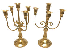 NUPTIO Brass Tone 5-Arm Candelabra Candle Holders 12  Tall Wedding Centerpiece