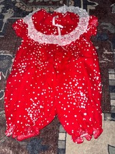 Vintage 1950s 1960s Red White Dot Baby Romper - Lace Collar Bubble Sunsuit Plays