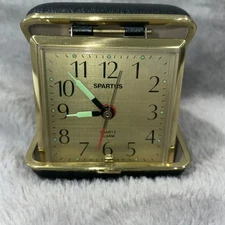 Vintage Spartus  Foldable Travel Alarm Clock Battery Glow In The Dark Hands