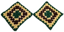 Handmade Retro Crochet Granny Squares Crafting 2Pcs Green Yellow Brown 12"&times;12"
