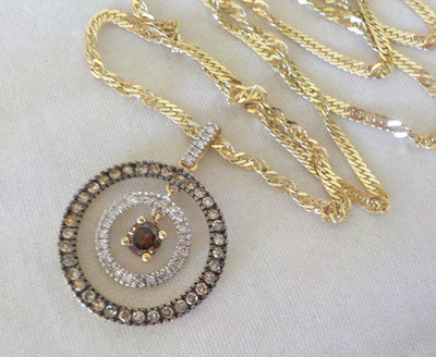 14K Yellow Gold Triple Circle Brown Diamond Necklace - 4.70 gms, 20 in, 0.76 ctw
