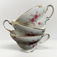 UCAGCO Caroline Footed Cup 2 1/4” Set of 3 Dark Pink Roses Embossed Rim