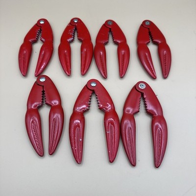 Vintage Red Enamel Lobster & Crab Claw 5.5'' Metal Cracker Seafood Shell Set Of 7