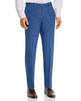 ROBERT GRAHAM Russell Blue Dress Pants Linen Flat Front Modern Fit 30 (EU 46)