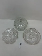 Vtg Indian Glass Princess Pattern Candy Dish -Buzz Star Bowl -American Brilliant