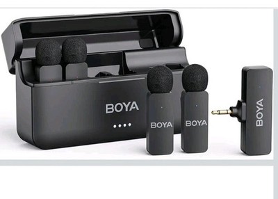 BOYA BY-V4 w/ 4 Wireless Microphones for Cameras DSLR Camcorder & Charging Case