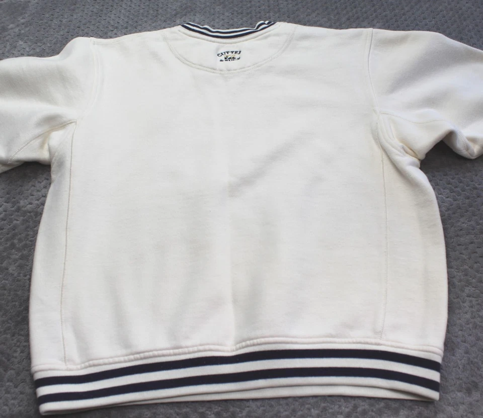 Sudadera DE COLECCIÓN Cutter & Buck Para Hombre Mediana Blanca Azul Marino Cuello Redondo Pullover 00s Foto 3 de 4
