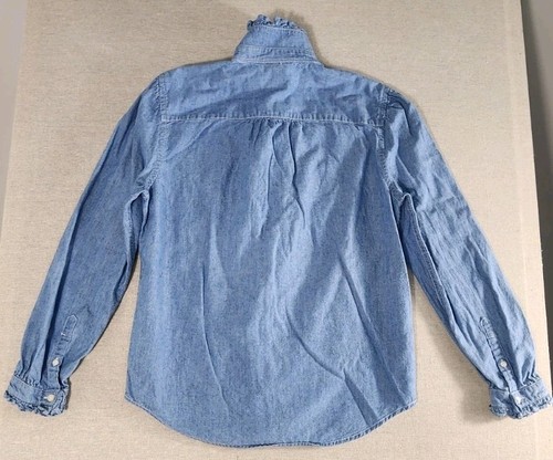 Ralph Lauren RLL Medium Vintage Blouse Top Blue Chambray Ruffle Edges Button Up - Picture 10 of 11