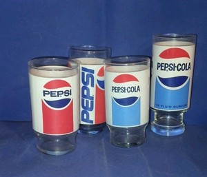 Lot 4 80s Pepsi Drinking Glasses Retro Logo Soda Tumbler Set 5"- 6.5" Vintage
