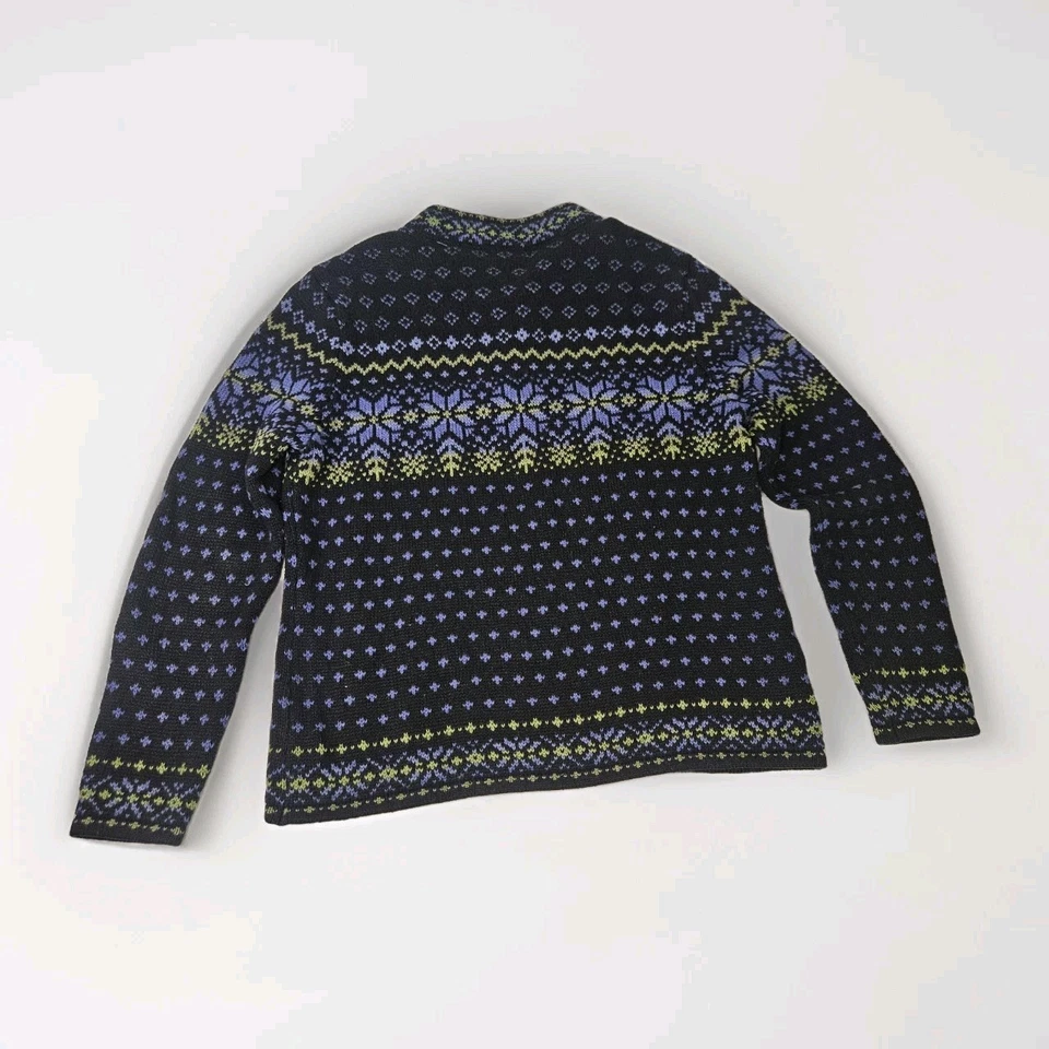Vtg Nomadic Traders Blue Fair Isle Quarter Zip Ski Sweater Med Holiday Unisex - Image 3 of 4