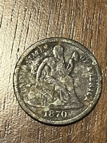 1870-P Seated Liberty Dime AG/About Good 90% Silver US Type Coin, Hole Filler