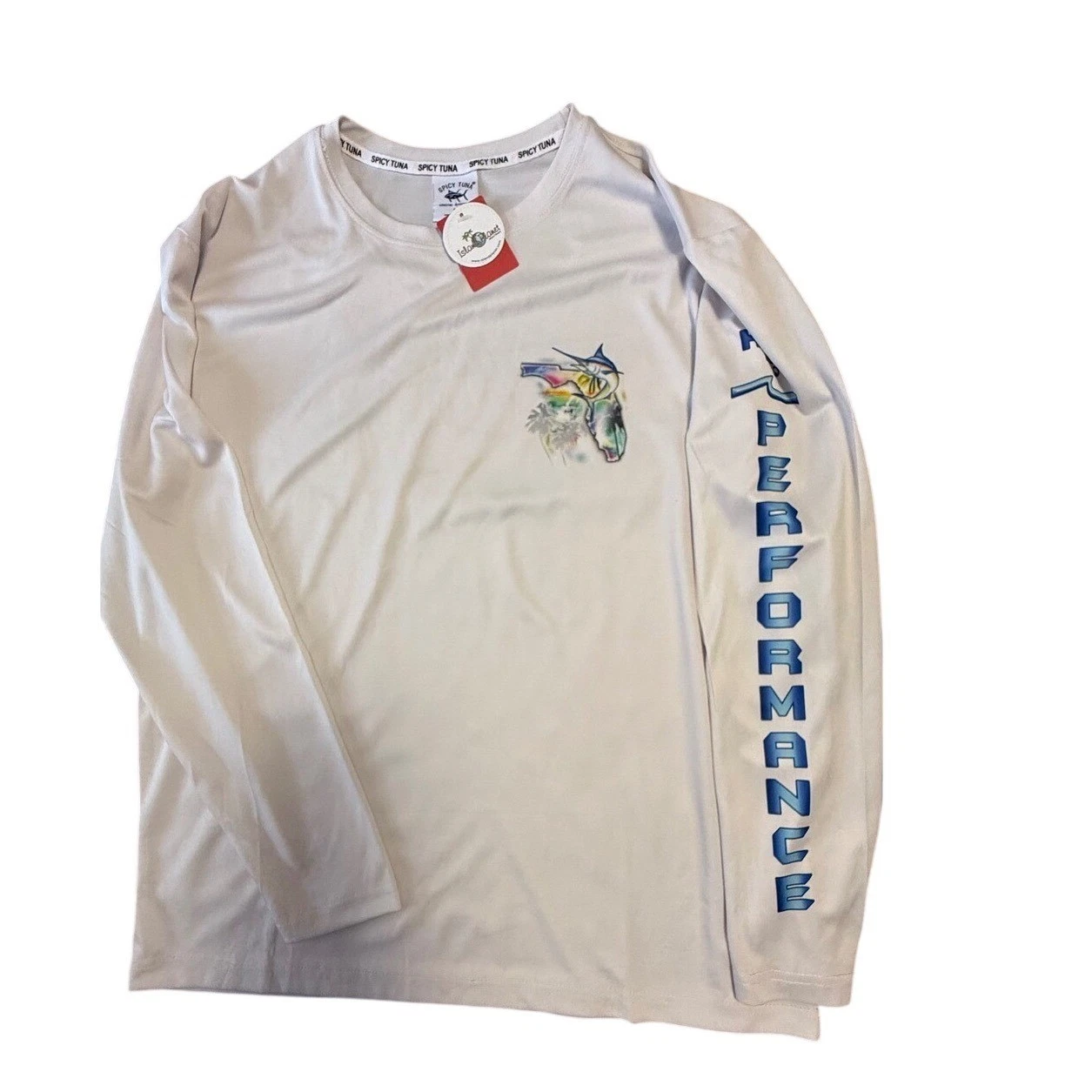 Spicy Tuna Mens Florida Marlin Performance Long Sleeve Shirt White Large New