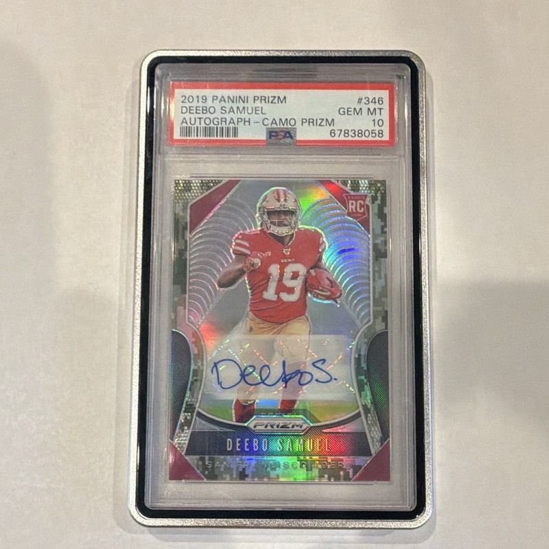 Panini 2019 Prizm Rookies Deebo Samuel RC #346 Camo Prizm Auto /25 PSA 10