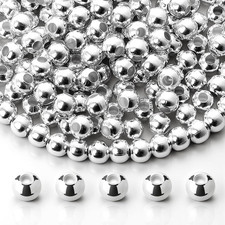 200PCS Silver Spacer Beads, 5Mm Silver Small Bead for Jewelry Making Smooth roun