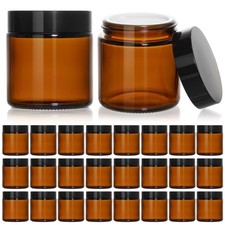 24 Pack 4oz Amber Glass Jars with Black Lids - Empty Cosmetic Containers for Lot