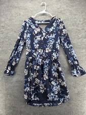 LILA ROSE Dress Womens 2 Blue Short Fit & Flare Long Sleeve V-Neck Smocked